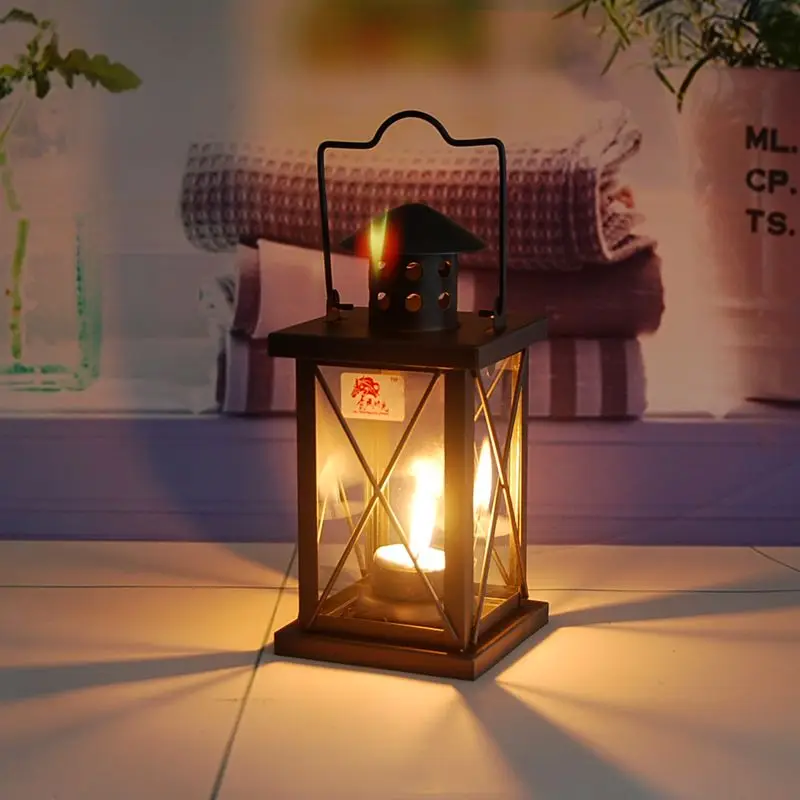 Черный подсвечник из железного стекла металлический декор ветрозащитная лампа