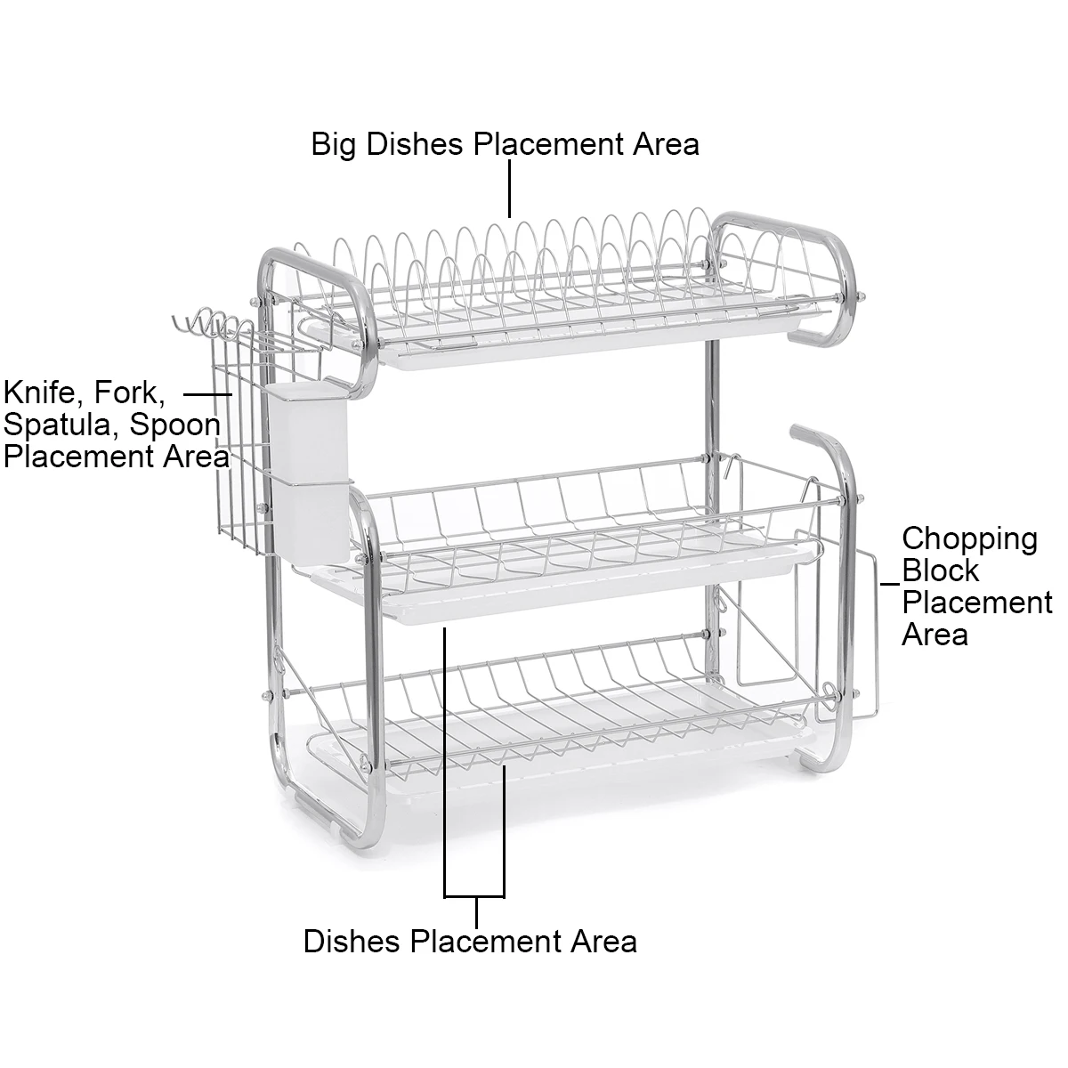 

3 Layer Dish Drainer Iron Art Kitchen Cutlery Drain Rack Utensils Storage Organizer Rustproof Dishes Plates Organization Shelf