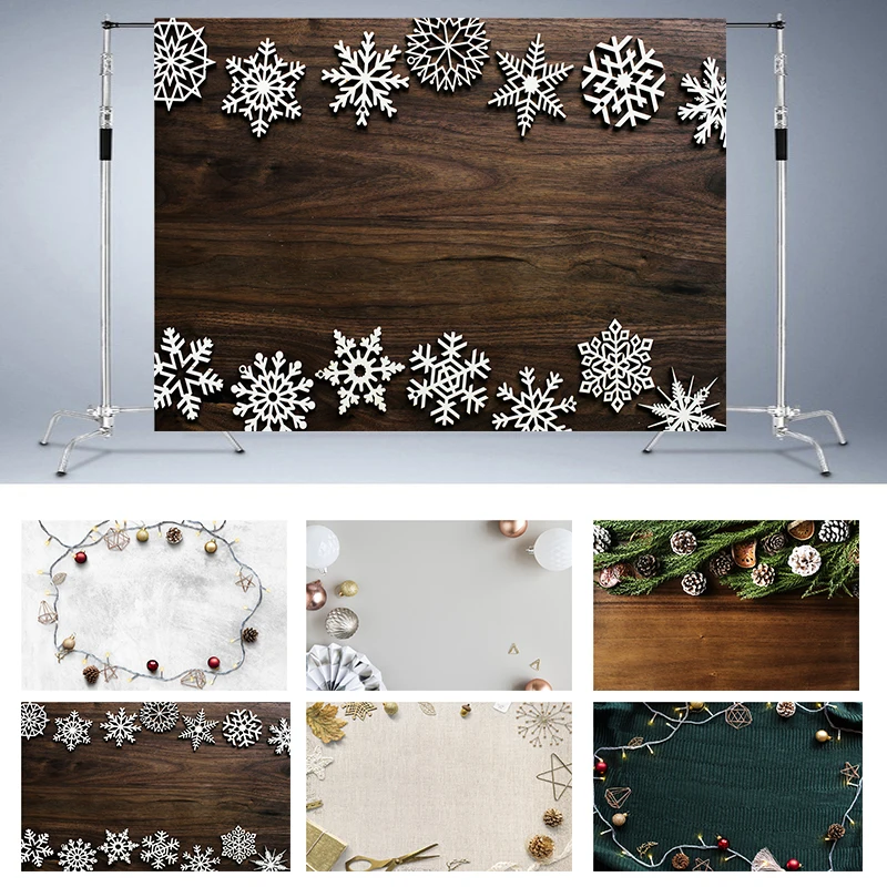 

Nitree Food Photography Background Photo Studio Backdrop Snowflake Light Strip Christmas Wood Board Xmas Party Banner Decoration