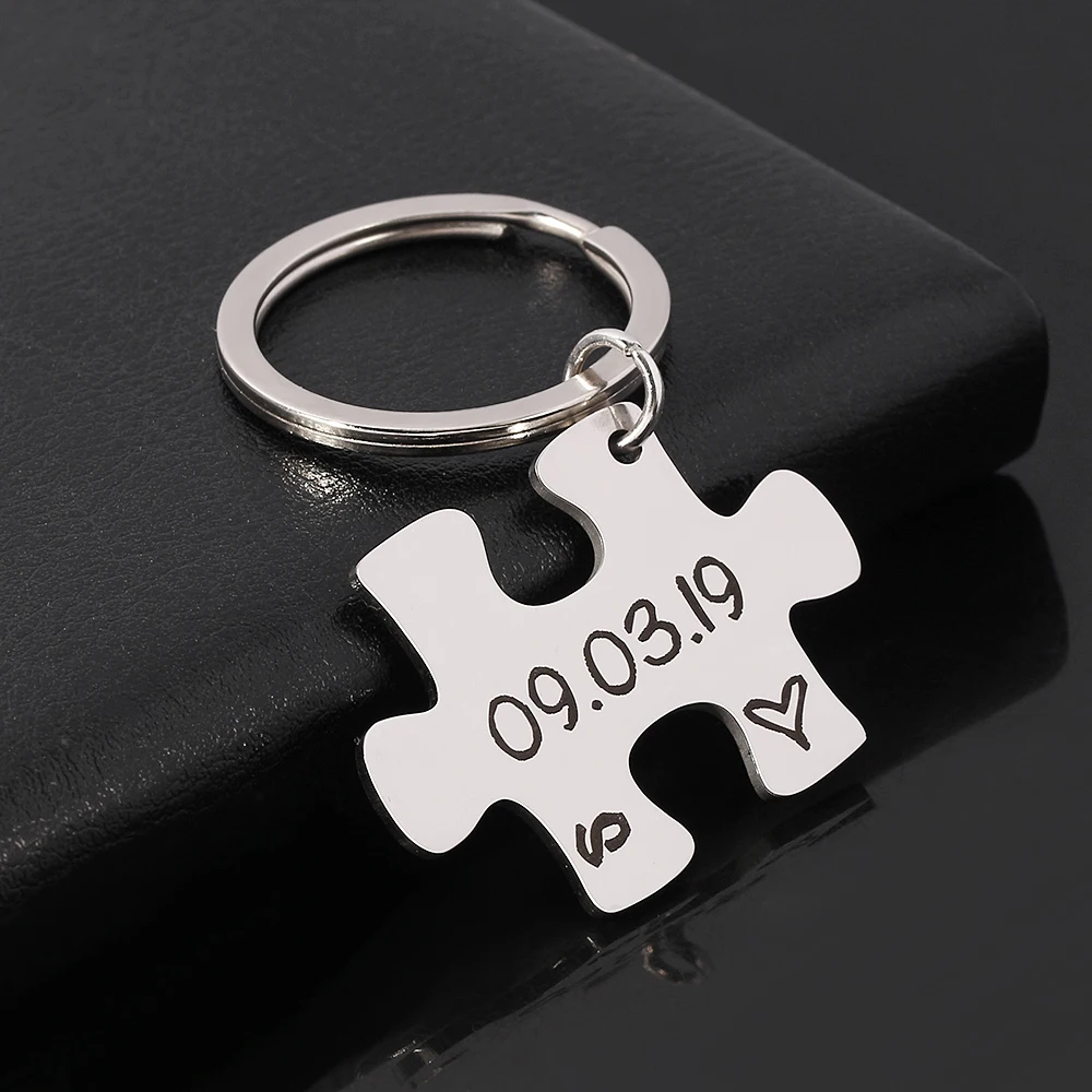 Пара пазлов из нержавеющей стали на заказ Брелки для пар друзей специальные