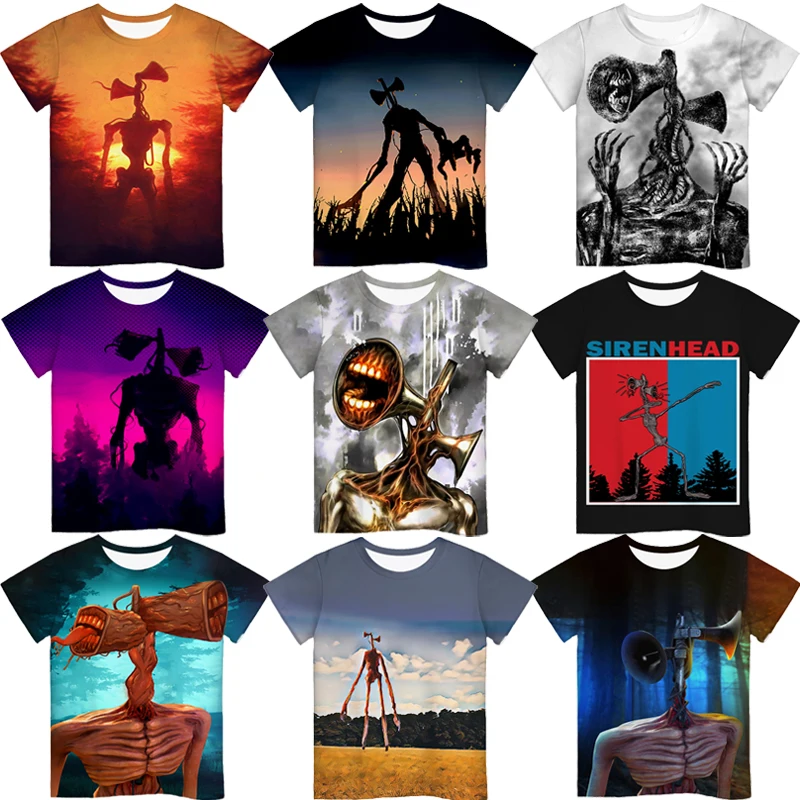 

Summer Siren Head 3D Print T Shirt Boys Girls Children Short Sleeve Tee Tops Streetwear Kids Teens Cartoon Anime T-shirt