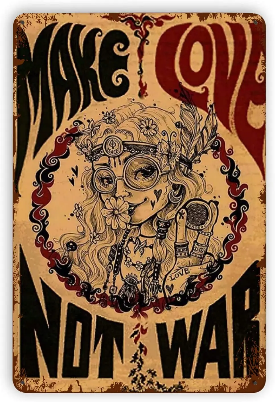 

Retro Poster Make Love Not War Tin Sign Metal Wall Sign Home Bedroom Tavern Coffee Bar Wall Decoration Metal Plate 12*8 Inch