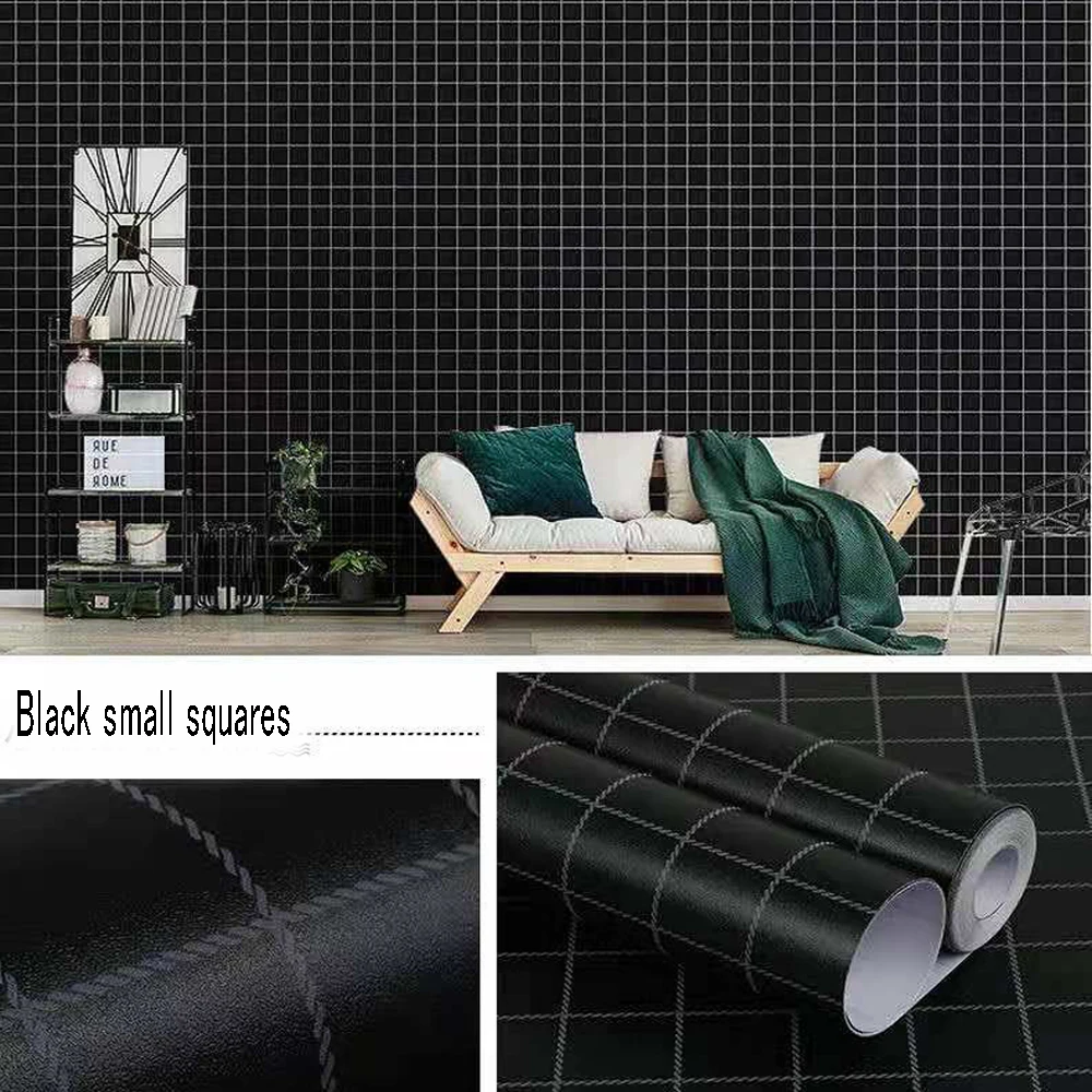 

Black Small Squares Waterproof Wallpapers Vinyl Self Adhesive Contact Paper Kitchen Bathroom Furniture Renovation Wall Stickers