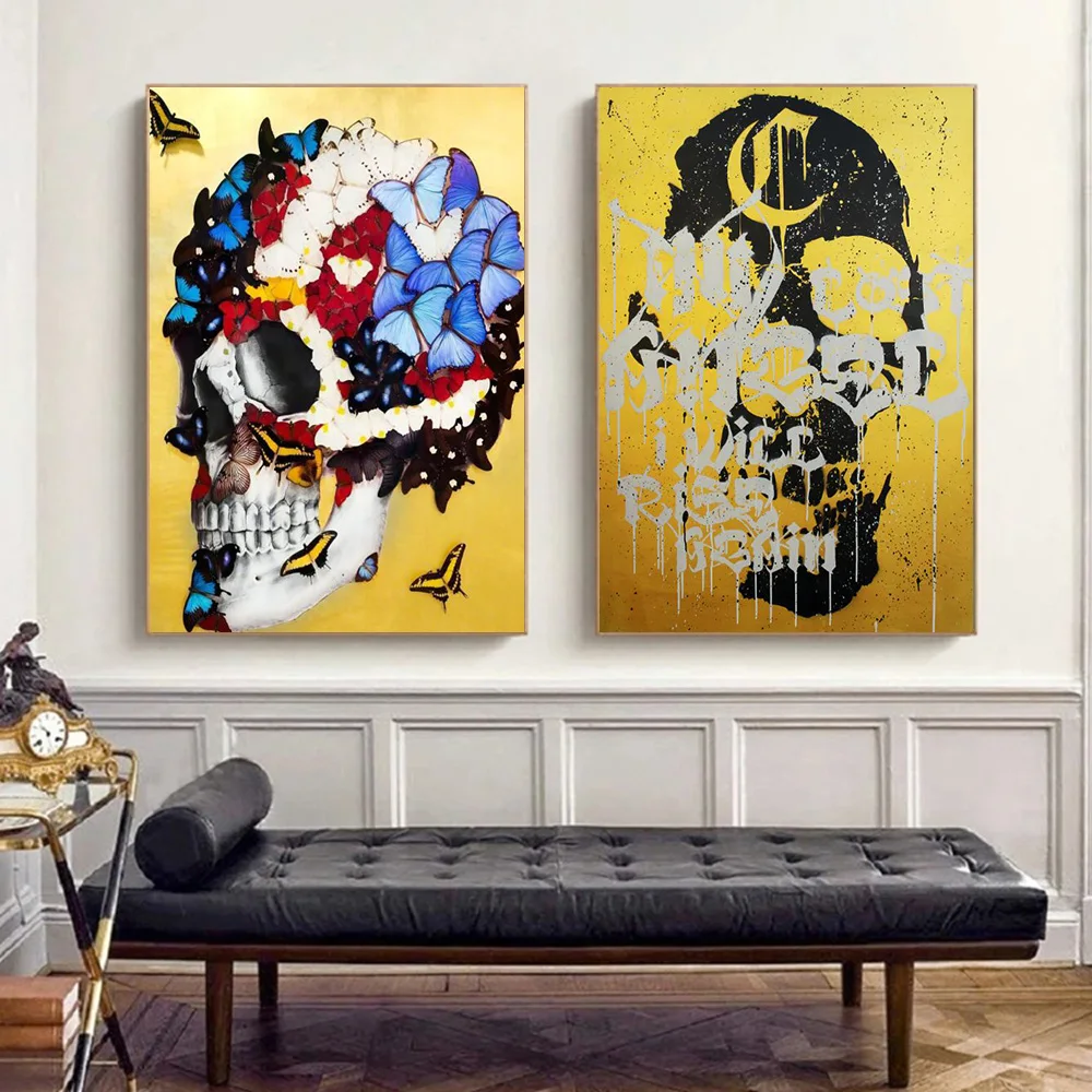 

Abstract Butterfly Skull Portrait Canvas Painting Poster on Wall Art Prints Fantasy Picture for Living Room Home Decoration