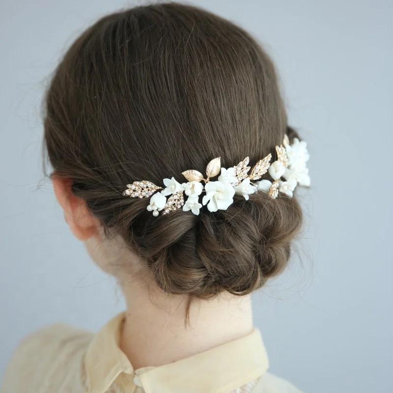 Лидер продаж свадебные украшения для волос с керамическим цветком 6 шт./компл. Ins