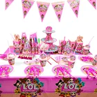 Мультяшная кукла, товары для дня рождения, скатерть, бумажная тарелка, бумажное полотенце, посуда, выпечка, баннер, набор для композиции