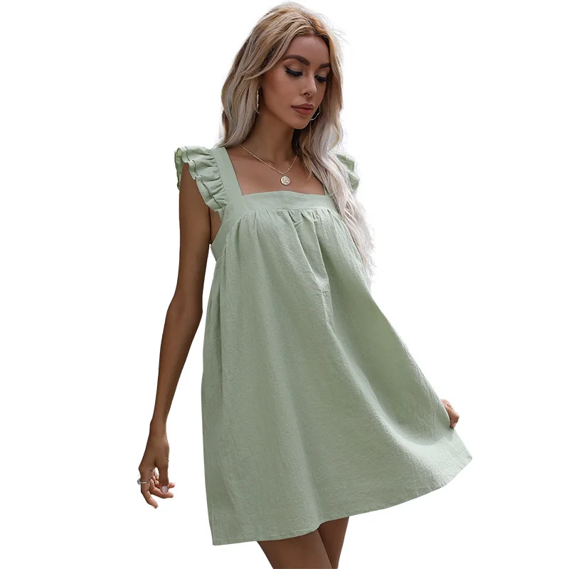 

2021 Summer New Style Trend Solid Color Ruffled Sling Dress