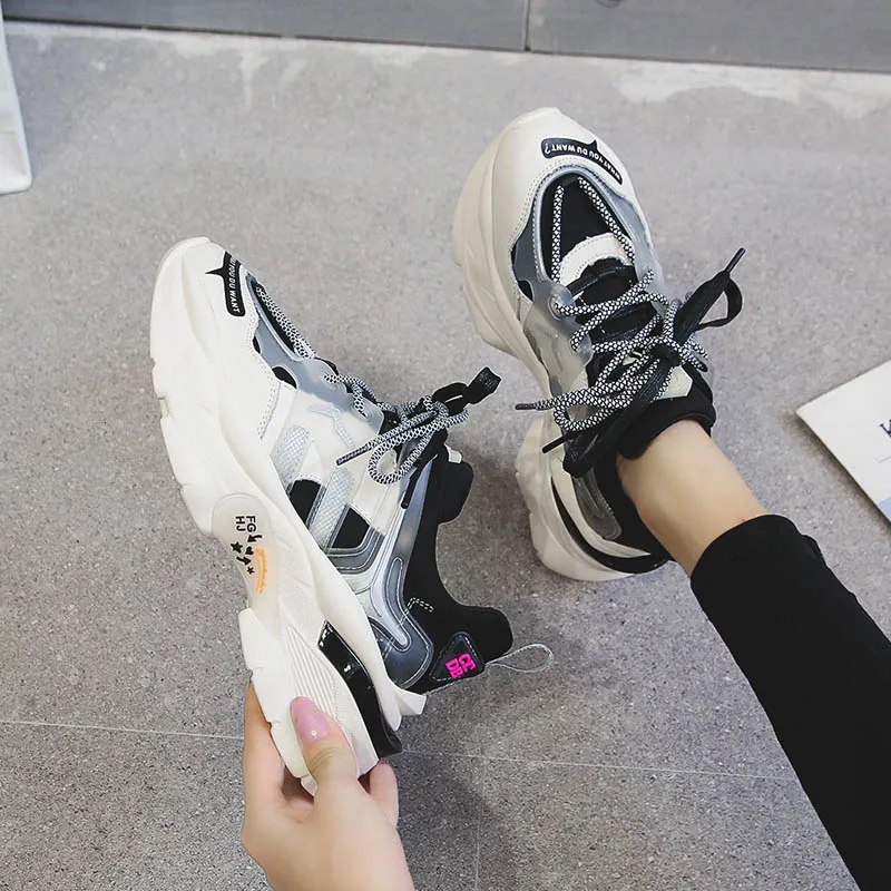 Ins/популярные женские кроссовки Модная обувь для папы на массивном каблуке Обувь