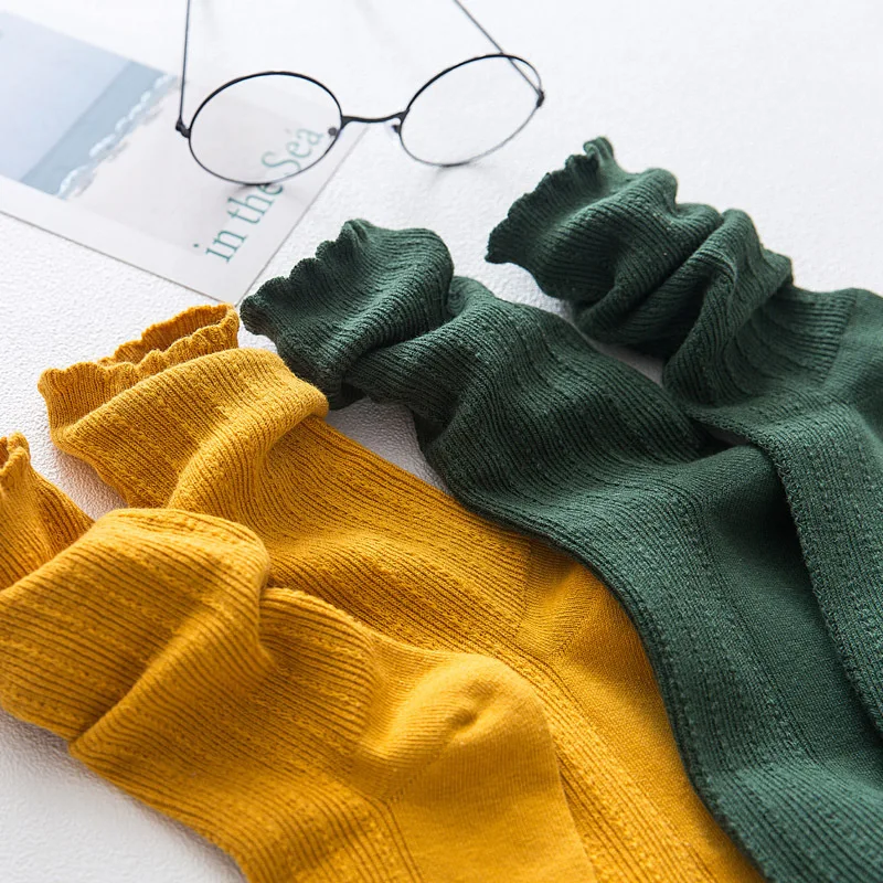 Модные женские носки цветные с оборками хлопковые 2019 осенние трендовые Дышащие