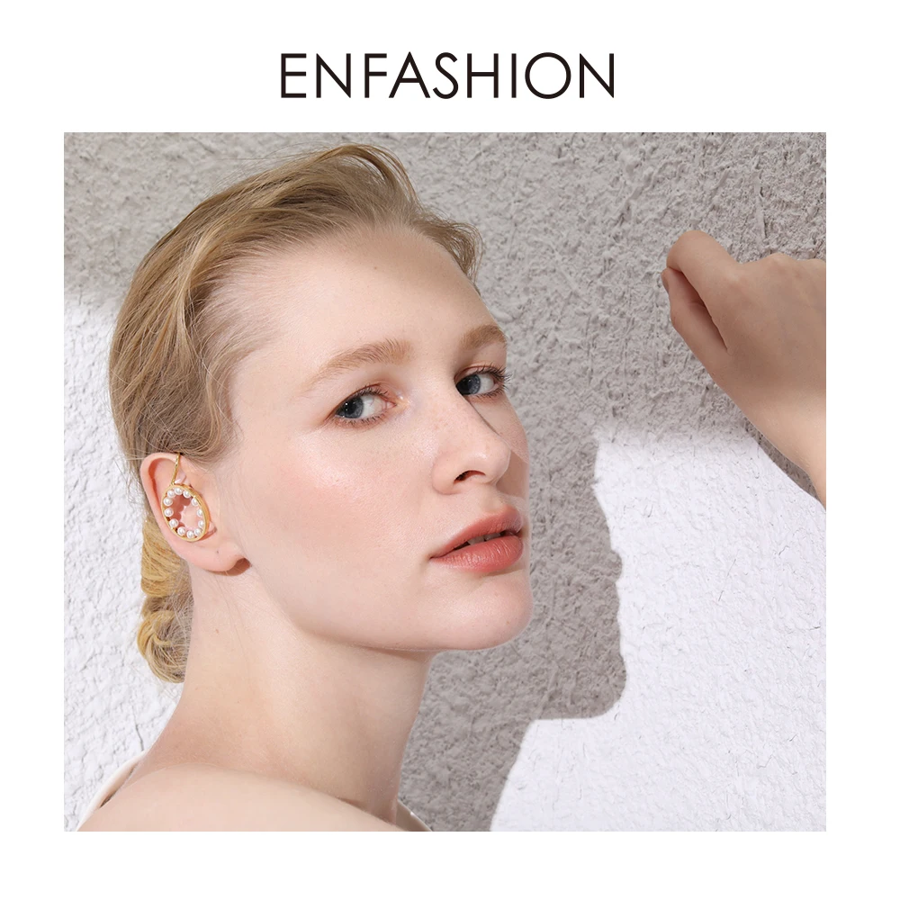 ENFASHION жемчужные круглые серьги-каффы на клипсах для женщин, массивные золотые серьги-каффы, серьги без пирсинга, ювелирные изделия E191106