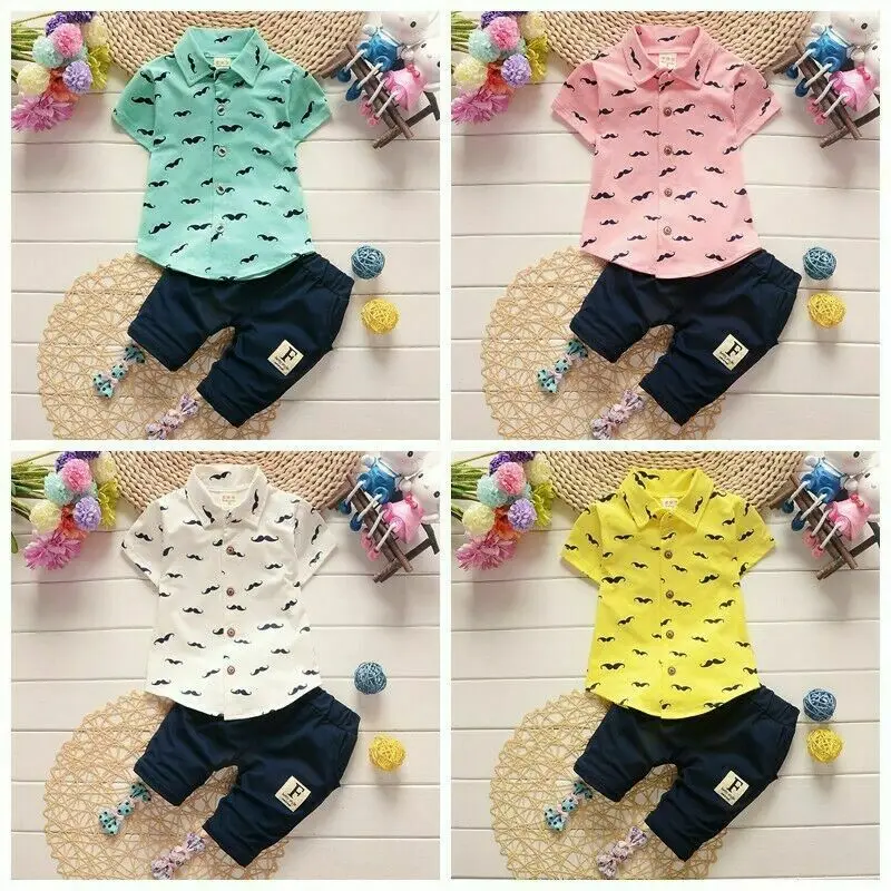 

AA Toddler Baby Boy Summer Clothes Turn-down Collar Tops T-Shirt Shorts Pants Outfits Formal Clothes Cotton Boys Clothing Set