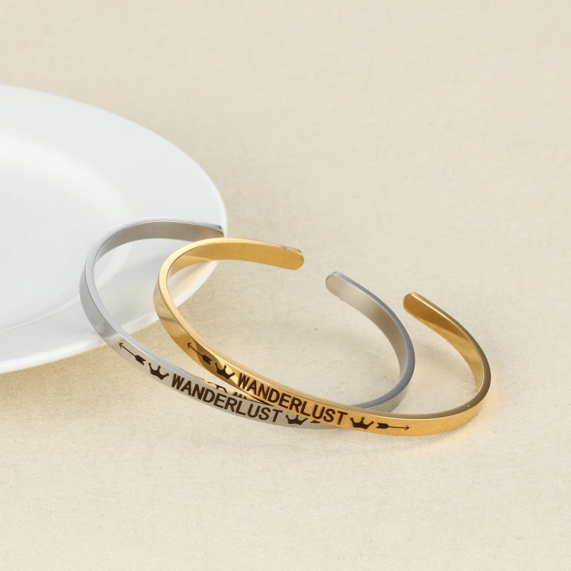 

Stainless Steel Bangle Engrave WANDERLUST Bangles,5pcs engrave logo bangle 3.5*62mm