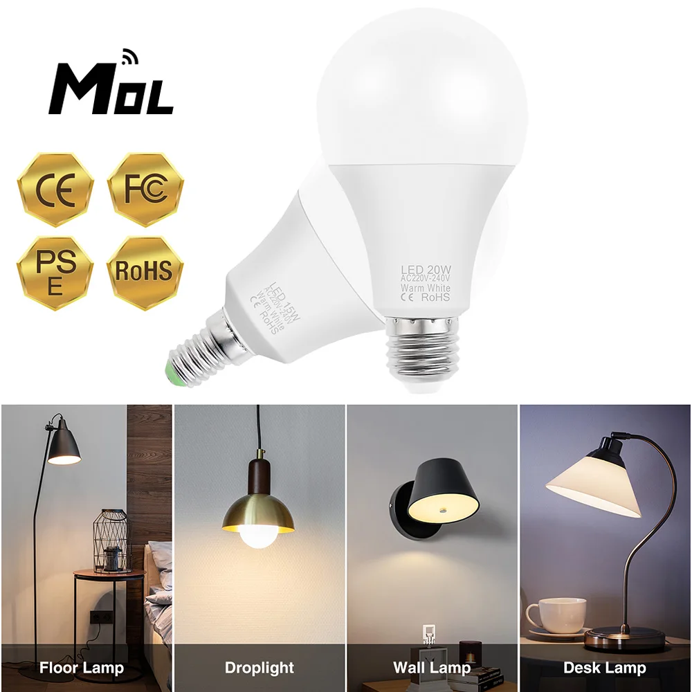 

MOL LED Bulb Lamps AC220V 240V Light Bulb Real Power 20W 18W 15W 12W 9W 3W Lampada Living Room Home LED