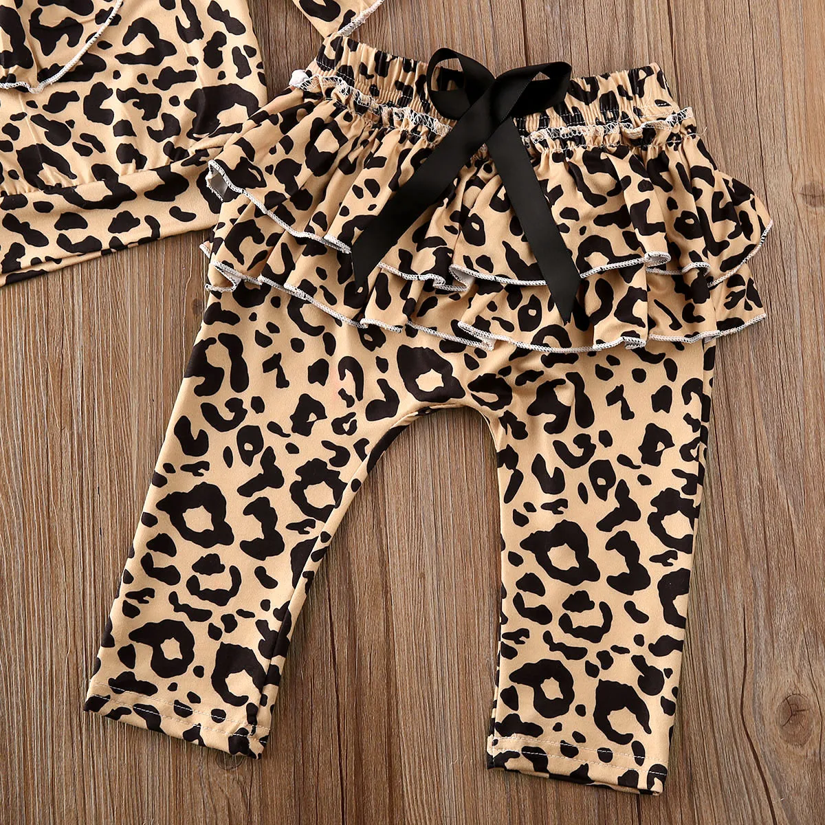 Одежда для маленьких девочек футболка с леопардовым принтом топы штаны оборками