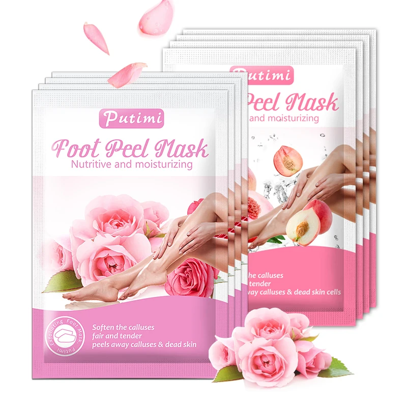 

2Pair Rose/Peach Foot Peel Mask Whitening Remove Dead Skin Care Smooth Exfoliating Foot Mask for Legs Spa Socks for Pedicure