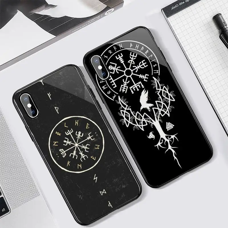 

Viking Vegvisir Odin Nordic Phone Case Tempered glass For iphone 6 7 8 plus X XS XR 11 12 13 PRO MAX mini