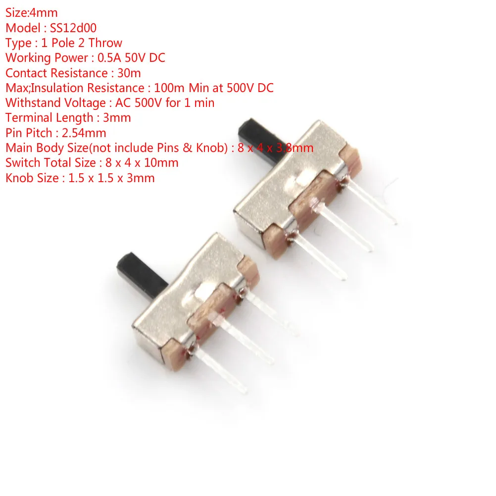10/20/40/50 шт. переключатель On off Mini Slide Switch SS12d00 SK12D07 SS 12D00G3 SS22F32 MSK 12C01 07 SS23E04 SS12F15