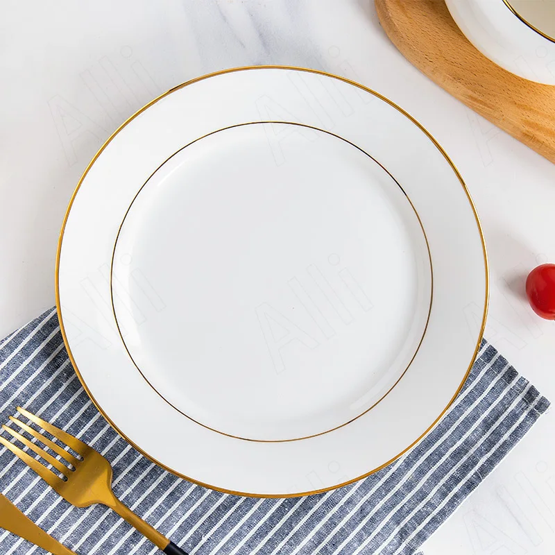 

Европейская керамическая тарелка для столовой, Настольная блюдо с золотым движением для западного стейка, простые тарелки для макарон, дом...