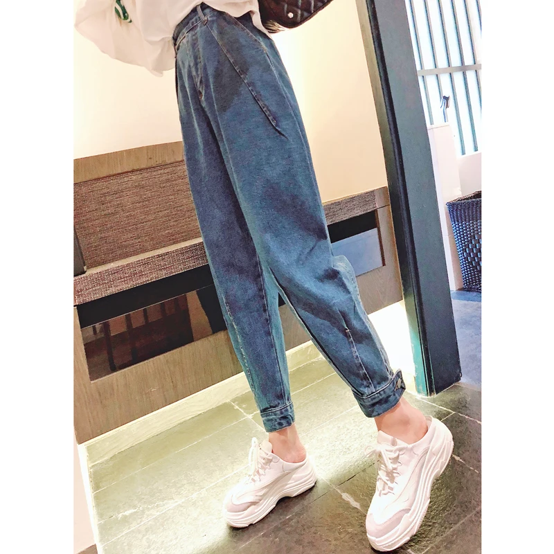 

Spring and Autumn Korean Style Jeans for Female Students Loose Slimming Large Size Fat Girl Cropped Tappered Skinny Harem Daddy