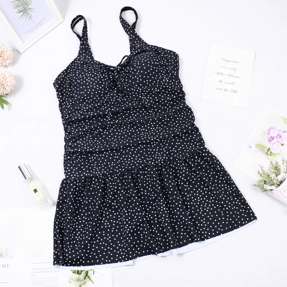 Винтажный купальник в горошек большого размера 2020 с эффектом живота женский