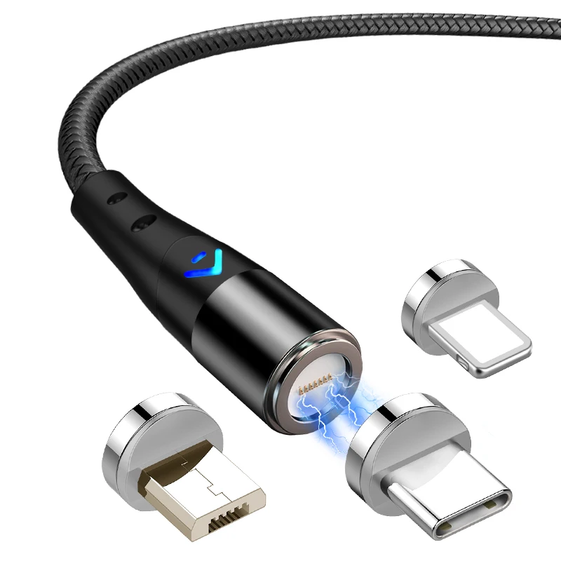 

5A Super Fast Charge Magnetic Charging USB C Cable Micro USB Type C Cord Phone Charger Wire Magnet Cable 360 Degree Rotate