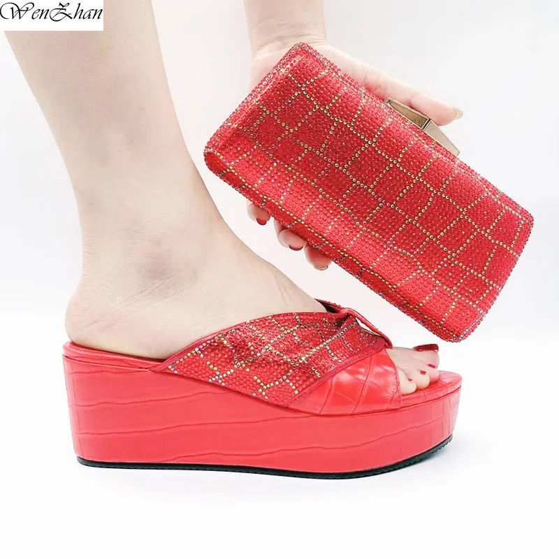 

African Soft Shoes and Bag Set Blue Color Italian Shoes with Matching Bags Nigerian Women party styles 37-42 WENZHAN 211-18