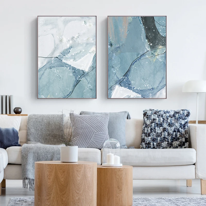 Синий акварельный холст плакат современное искусство стен фотография для декора