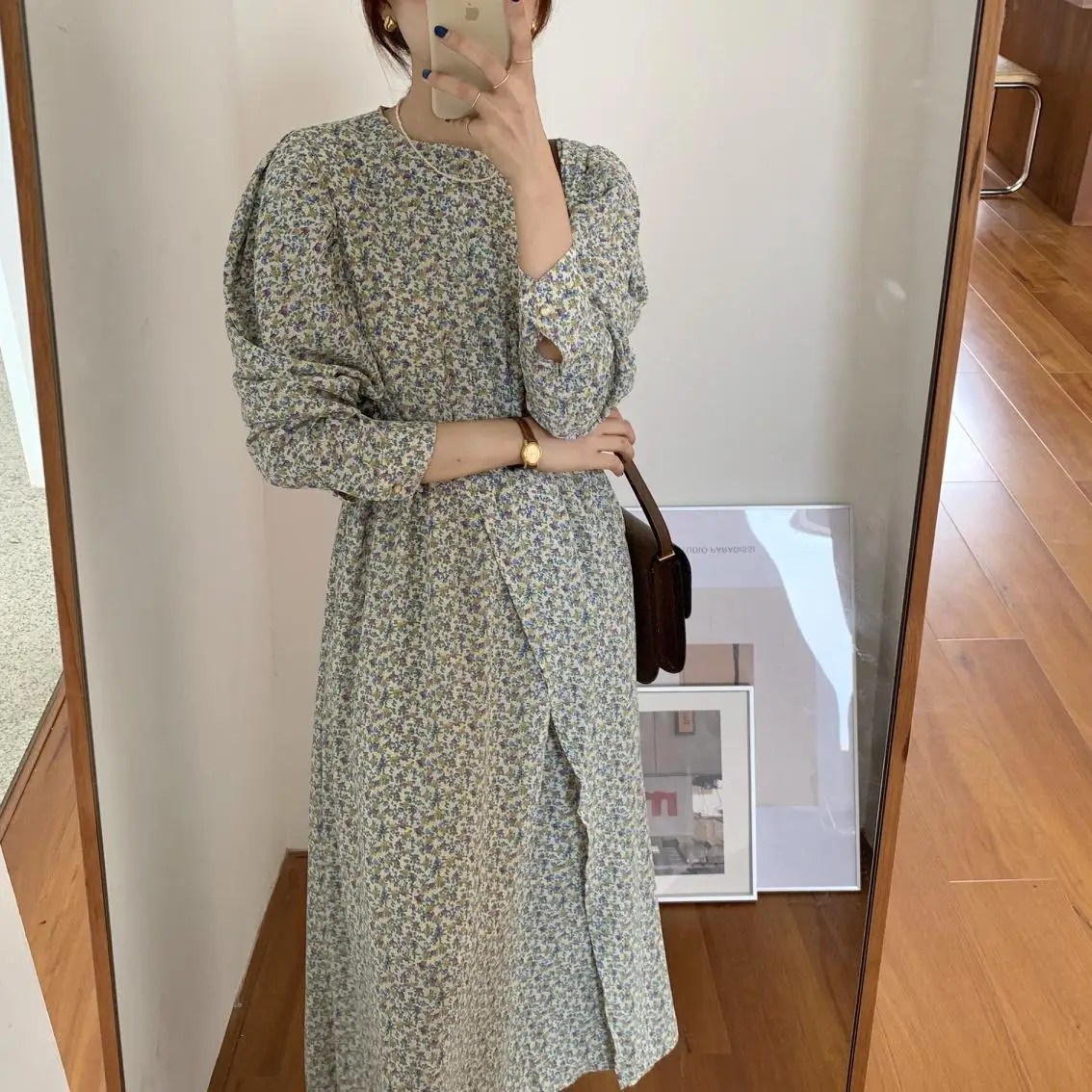 Женское винтажное платье миди с длинным рукавом и разрезом|Женские платья| |