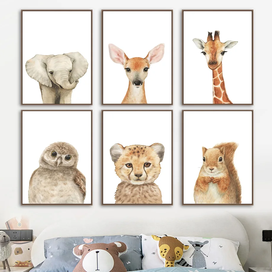 Милый слон жираф кролик лиса Лев медведь Настенная картина Картина на холсте