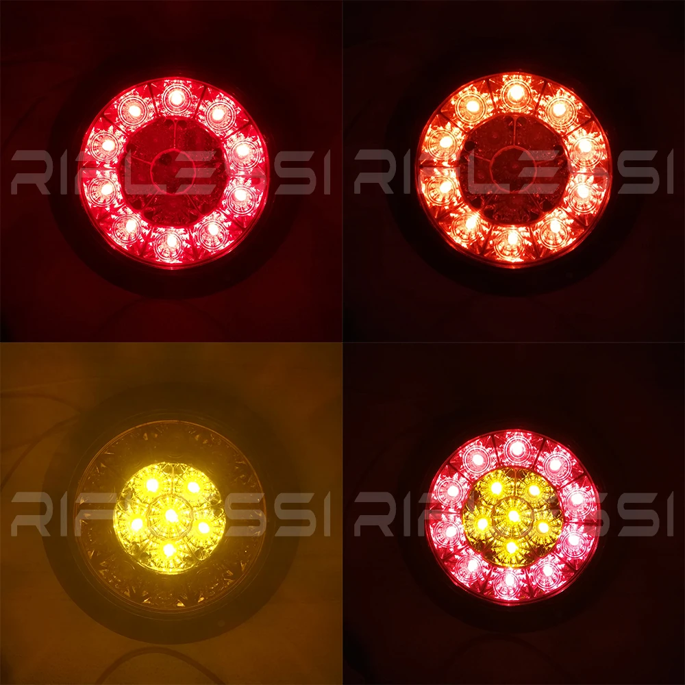 

4 x 12V 24V Truck Trailer Round Tail Lights Brake Turn Signal Tractor Rear Light Boat Lorry Tail Lamps Red Amber Running Light