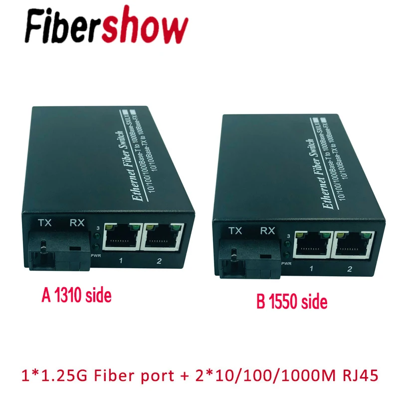 Волоконный коммутатор Ethernet 10/100/1000 м 2 * RJ45 и 1 SC оптический медиаконвертер