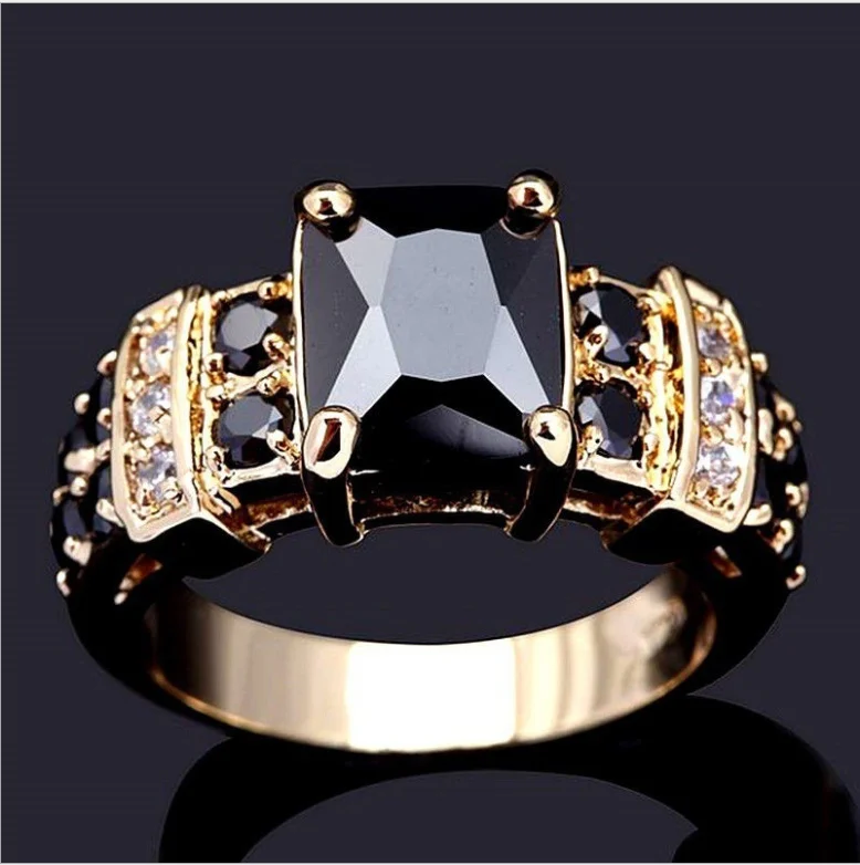 

SZ 6-10 Classic Jewelry 10KT Yellow Gold Filled Black Sapphire Men Wedding Rings