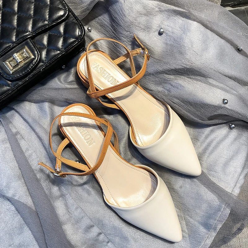 

2021 New Summer Vintage Slip On Heels Sandals Women Elegant Pointed Toes Pumps Women Spring Summer Fashion Female Sandals AE-46