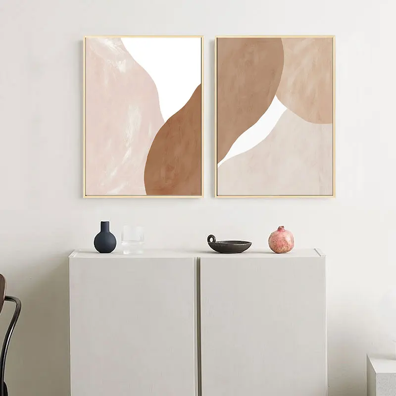 

Modern Beige Brown Abstract Geometric Canvas Painting Wall Art Prints Poster Picture for Gallery Living Room Interior Home Decor