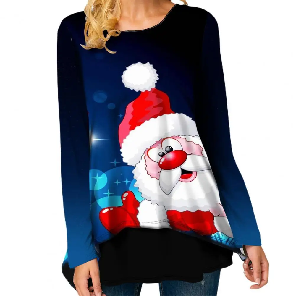 

Christmas Women Blouse Shirt O Neck Snowman Santa Claus Print 2021 Autumn Shirt Top Blouses Parties