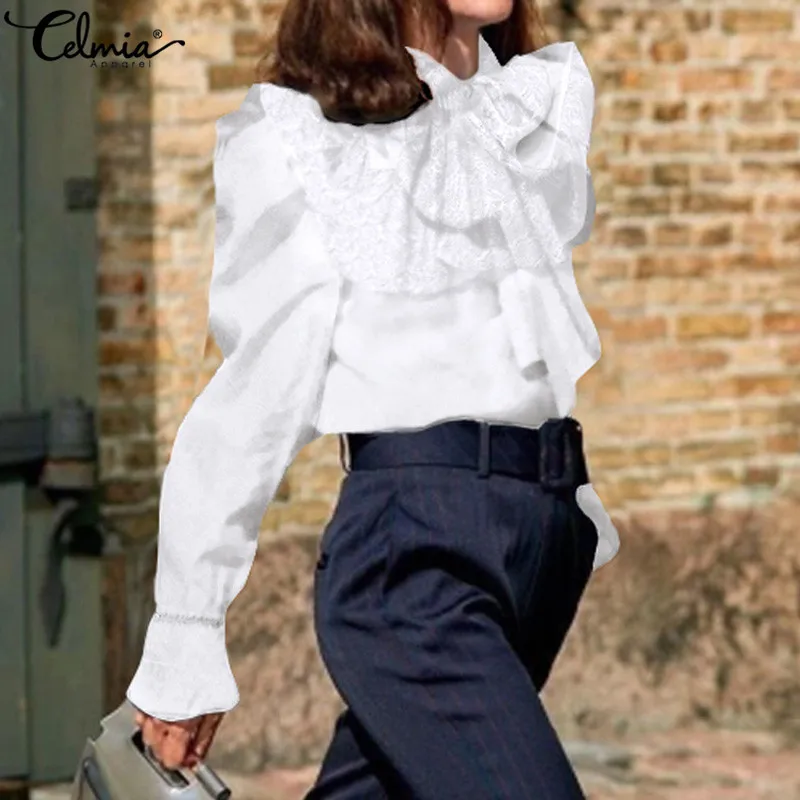 Женская рубашка в горошек с бантом и оборками модный кружевной топ размера плюс