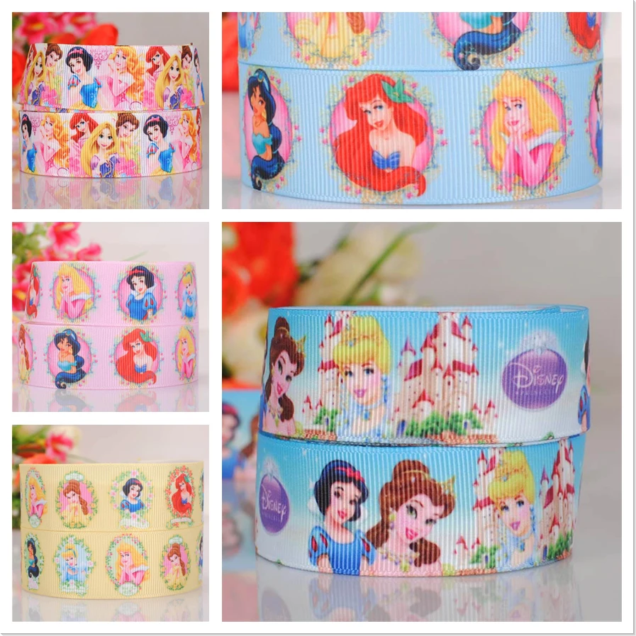 

22mm Disney Princess Jasmine Ariel Snow White Designer Cartoon Printed Grosgrain Ribbon Mix Flower 10/20/50/100 Yards Printer