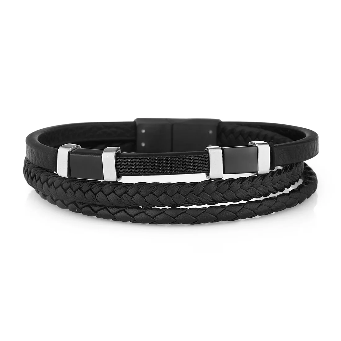 

Wesse JWQG3018 Men's Bracelet Bangles Fashion Jewelry Leather Black Birthday Gift for Mens