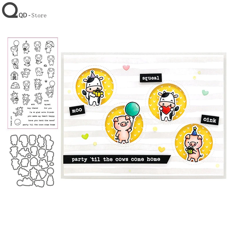 

Cute Calf and Piggy Cutting Dies Stamps Dies Scrapbooking Mold Cut Handmade Tools DIY Greeting Card Craft Decoration New 2021
