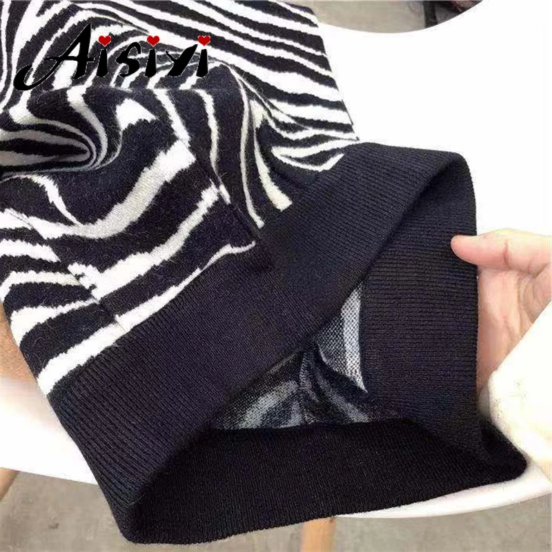 Женская трикотажная юбка средней длины в полоску с принтом зебры винтажная