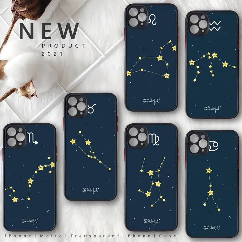 

constellations zodiac signs Phone Case Matte Transparent for iphone 11 12 pro mini XS XR X max 7 8 plus TPU Mobile bags
