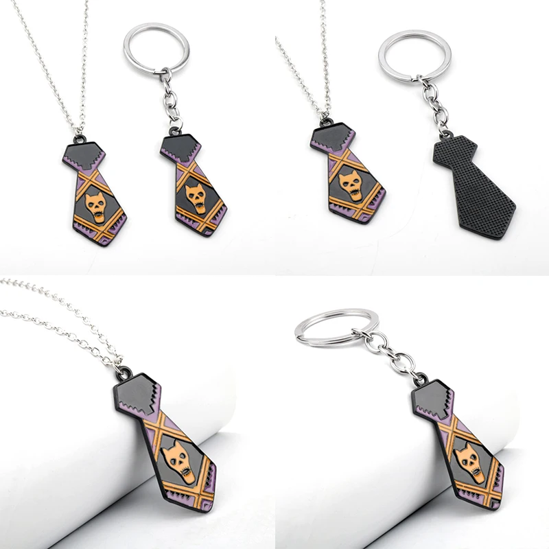 

Cool Japan Anime Bizarre Adventure Kira Yoshikage Tie Shape Skull Metal Enamel Pendant Necklaces For Kids Women/Men