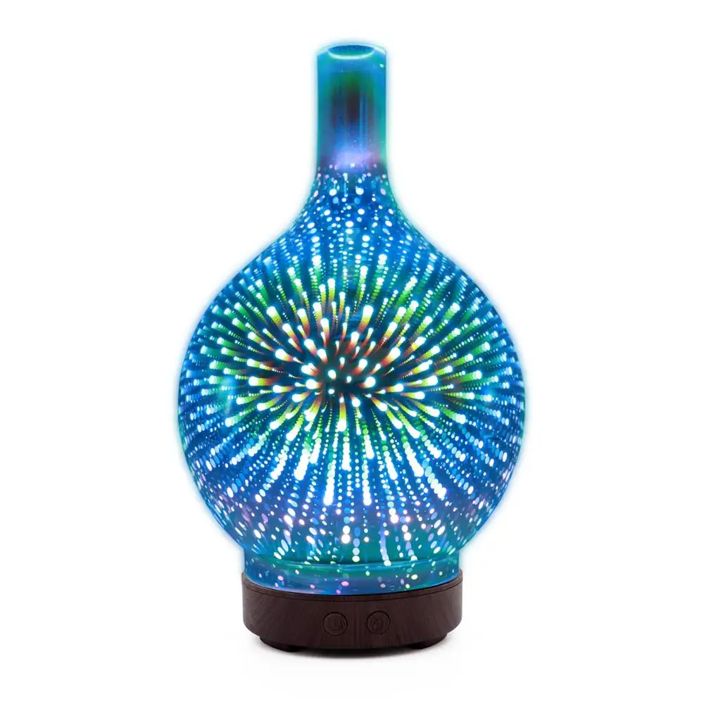 

100ML 3D Fireworks Glass Vase Humidifier Effect Glass Color Changing Essential Oil Aroma Diffuser Ultrasonic Humidifier