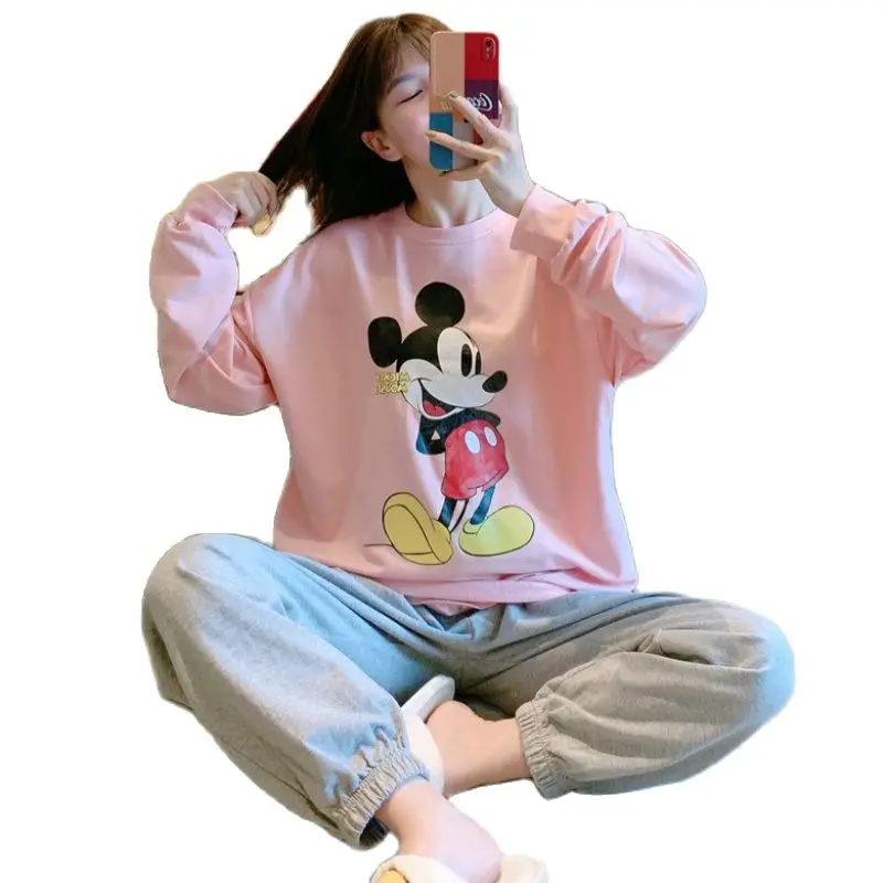 Disney Mickey Mouse Pyjamas Set Ladies Winter Long Sleeve Nightie Sleepwear Soft Pajamas 2 Piece Set Home Tops Pajamas Autumn