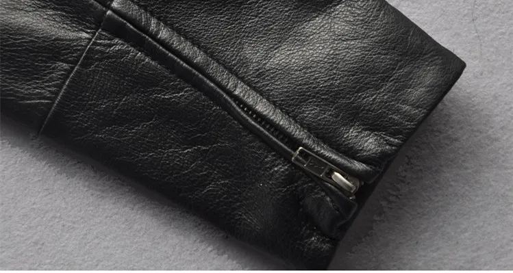 

Hot Sale Fashion Genuine Cowskin Jacket Men Solid Stand Collar Full Sleeve Out Wear Leather Motorcycle Coat Male Winter
