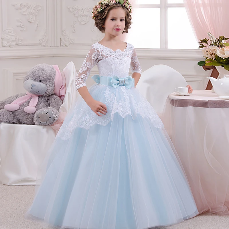 

2020 Elegant First Holy Communion Pageant Dress for Girls With Sleeves Children Graduation Dress Gown Govestido de Daminha