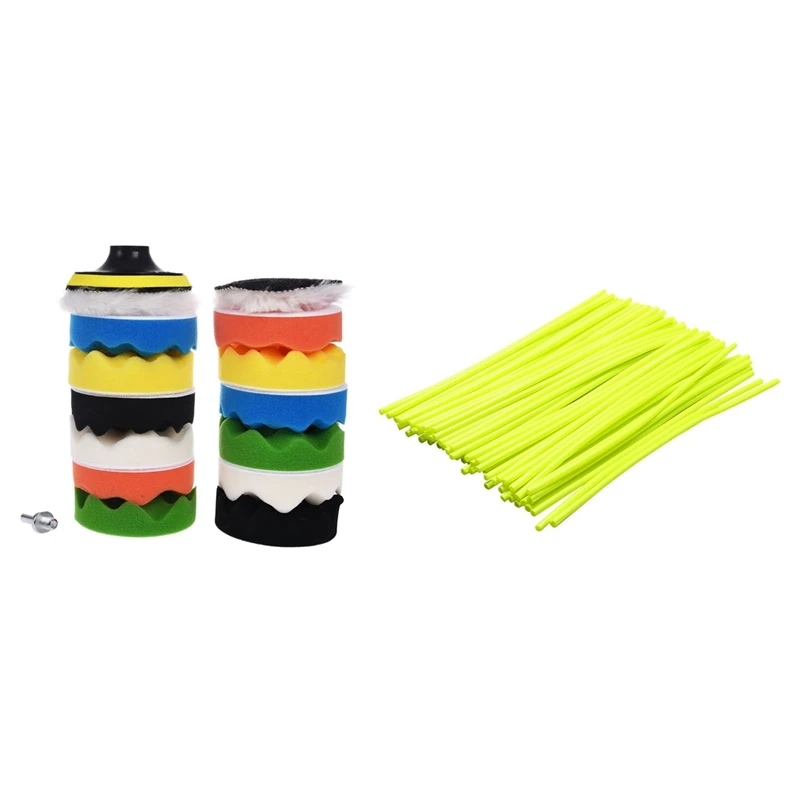 

15Pcs Buffing Pad Auto Polishers and Buffers Wax Set with 72Pcs Wheel Rim Spoke Wrap Kit Skin Cover for Honda Suzuki