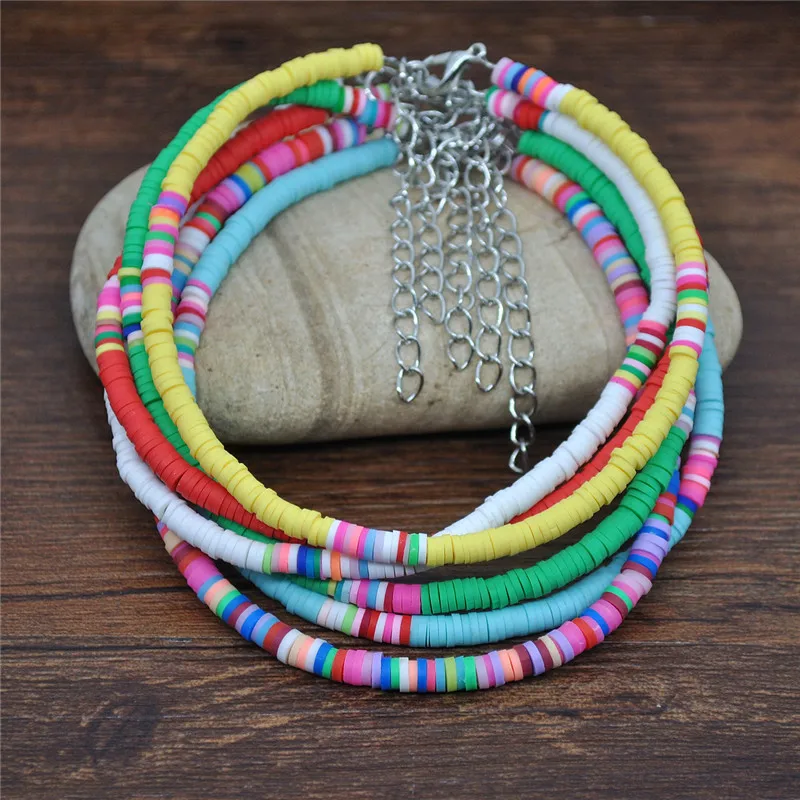 Полимерные глиняные бусы браслет на лодыжке цепочка для ног цветные бохо женские