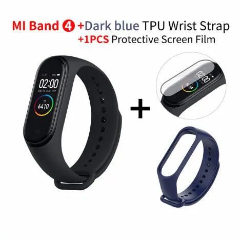 darkblue strap film Xiaomi mi Band 4 Smart mi band 3 Цвета экран браслет пульсометр фитнес музыка Bluetooth 50 м водонепроницаемый бандаж 4 - Цвет: darkblue strap film