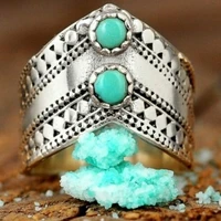 antique silver turquoise ring for women boho bohemian blue stone thumb chevron